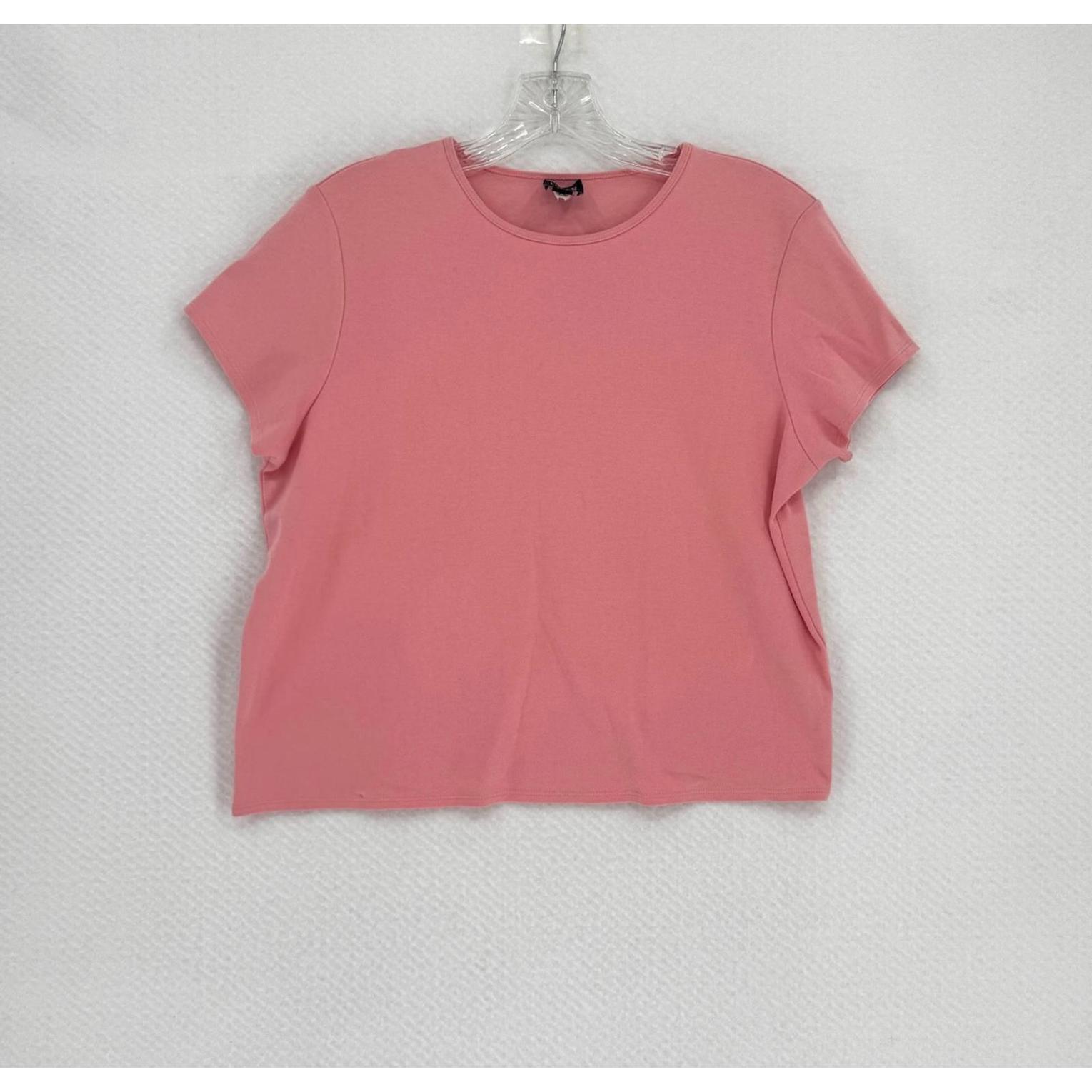 Eileen Fisher Womens Pink Knit Cotton Crew Short Sleeve Tee Top Sz L